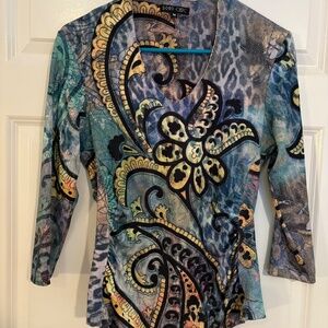 Women’s Long Sleeve Paisley Print Jersey Top - Blue Multi
